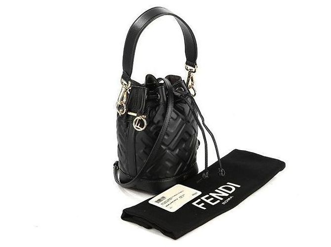 Fendi Borsa a secchiello Montrezza FF Motif Piccola Nera ANWT Nero - vista 12