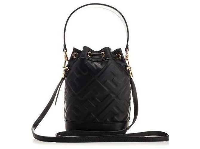 Fendi Borsa a secchiello Montrezza FF Motif Piccola Nera ANWT Nero - vista 2