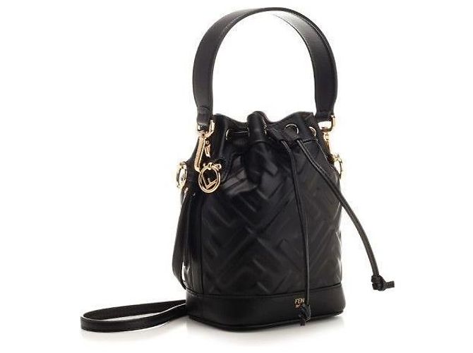 Fendi Borsa a secchiello Montrezza FF Motif Piccola Nera ANWT Nero - vista 3