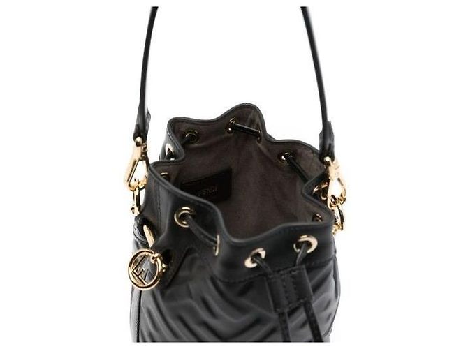 Fendi Borsa a secchiello Montrezza FF Motif Piccola Nera ANWT Nero - vista 4