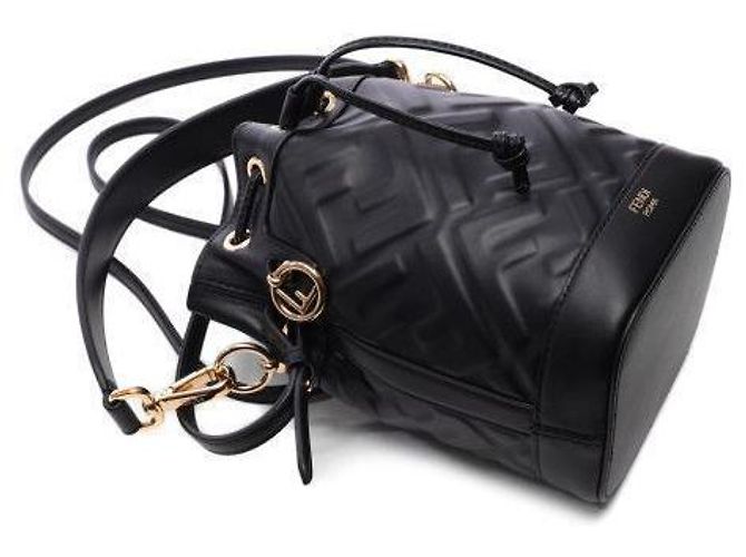 Fendi Borsa a secchiello Montrezza FF Motif Piccola Nera ANWT Nero - vista 5