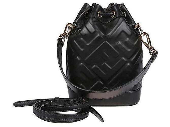 Fendi Borsa a secchiello Montrezza FF Motif Piccola Nera ANWT Nero - vista 6