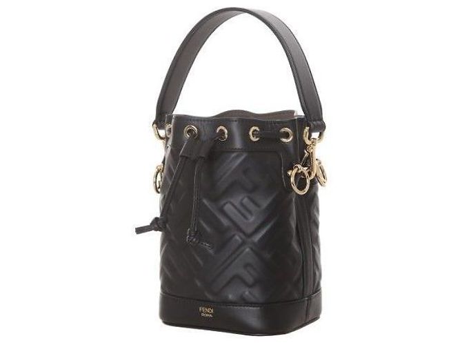 Fendi Borsa a secchiello Montrezza FF Motif Piccola Nera ANWT Nero - vista 8