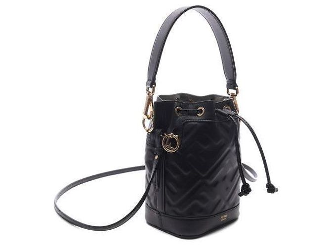 Fendi Borsa a secchiello Montrezza FF Motif Piccola Nera ANWT Nero - vista 9