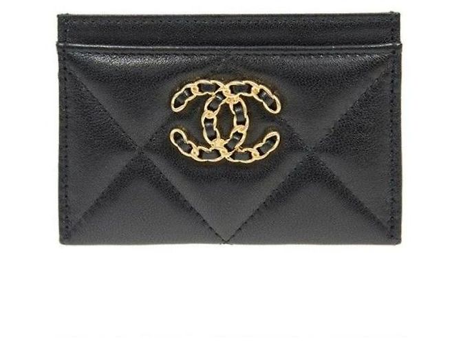 Chanel 19 Chanel Lammleder Gold Metall Schwarz Kartenhalter Stempel: - Ansicht 2