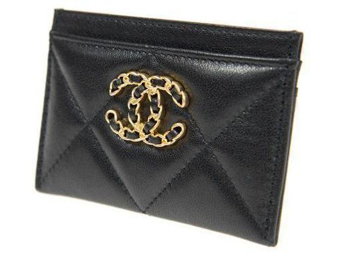 Chanel 19 Chanel Lammleder Gold Metall Schwarz Kartenhalter Stempel: - Ansicht 3