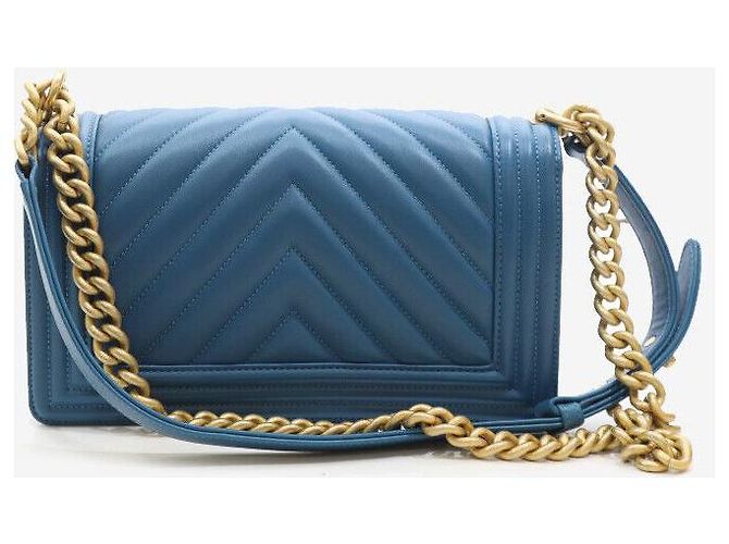 Chanel Borsa Boy in pelle di agnello media blu - vista 3
