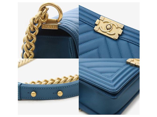 Chanel Borsa Boy in pelle di agnello media blu - vista 7