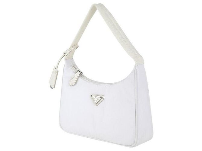 Saffiano Prada Borsa Hobo Re-Edition in tessuto bianco, set completo - vista 2