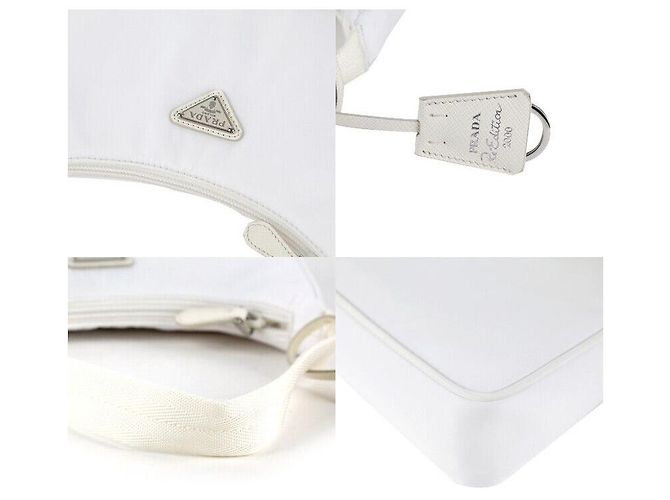 Saffiano Prada Borsa Hobo Re-Edition in tessuto bianco, set completo - vista 6