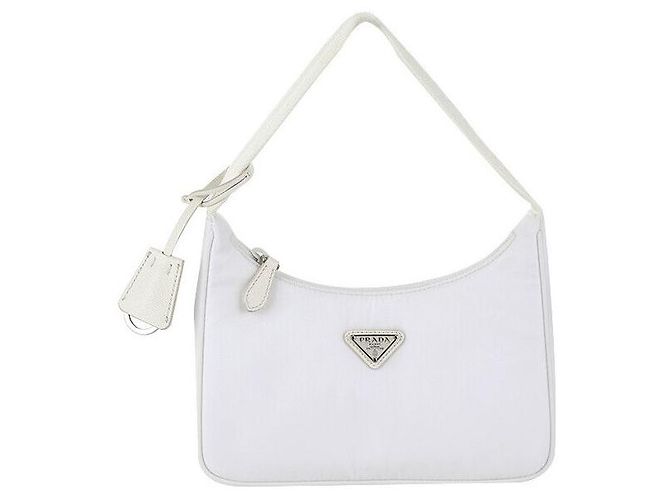 Saffiano Prada Borsa Hobo Re-Edition in tessuto bianco, set completo - vista 8