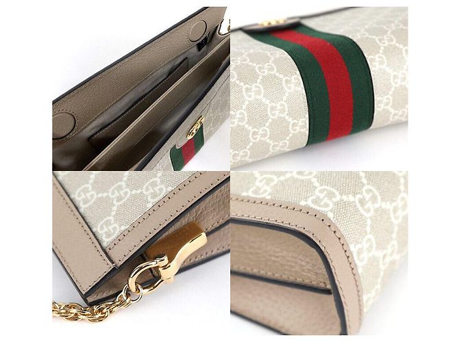 Gucci Borsa a spalla piccola Ophidia GG Supreme in tela beige e bianca Marrone - vista 7