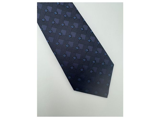 Chanel Cravatta a quadri da uomo CC Logo Blu Navy - vista 3
