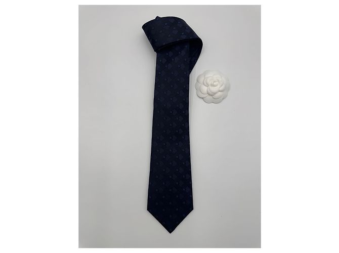 Chanel Cravatta a quadri da uomo CC Logo Blu Navy - vista 4