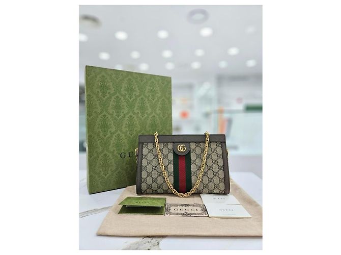 Gucci Borsa a Spalla Ophidia GG Piccola Marrone - vista 10