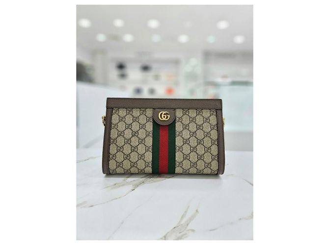 Gucci Borsa a Spalla Ophidia GG Piccola Marrone - vista 11