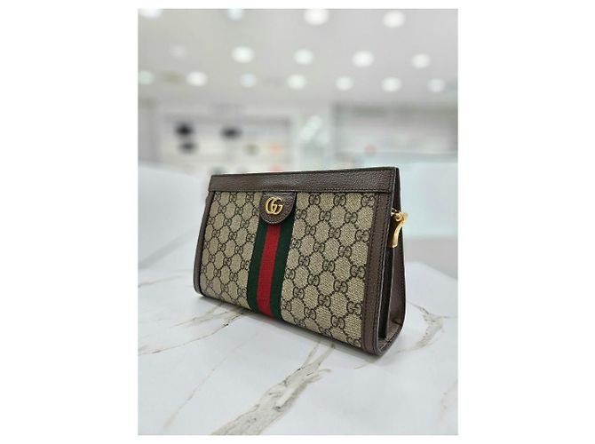 Gucci Borsa a Spalla Ophidia GG Piccola Marrone - vista 12