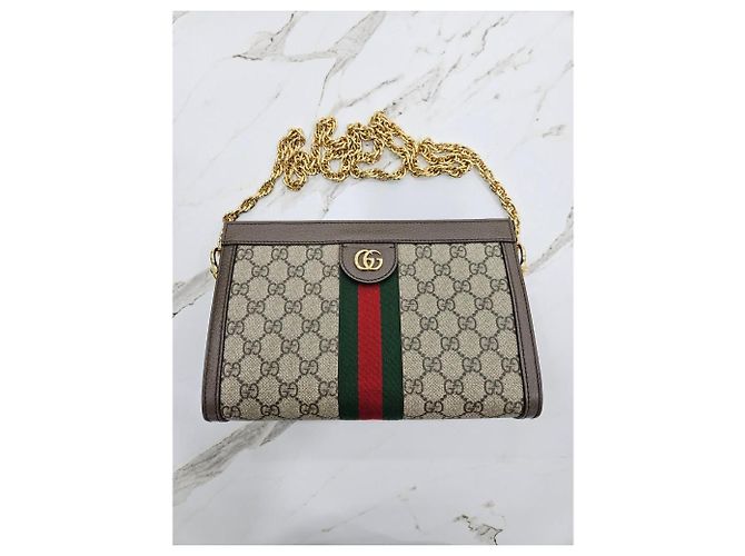 Gucci Borsa a Spalla Ophidia GG Piccola Marrone - vista 13