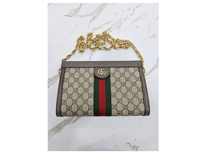 Gucci Borsa a Spalla Ophidia GG Piccola Marrone - vista 8