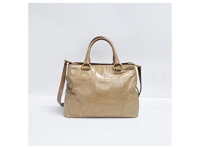 Prada Vitello Shine Gold Tote Bag Marrone - vista 3