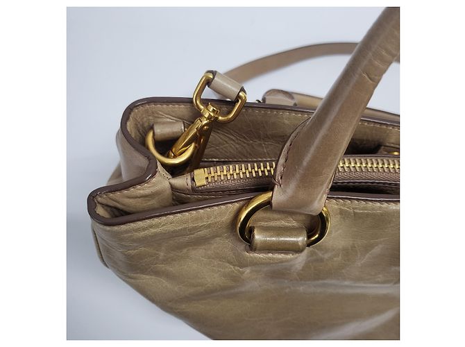 Prada Vitello Shine Gold Tote Bag Marrone - vista 8