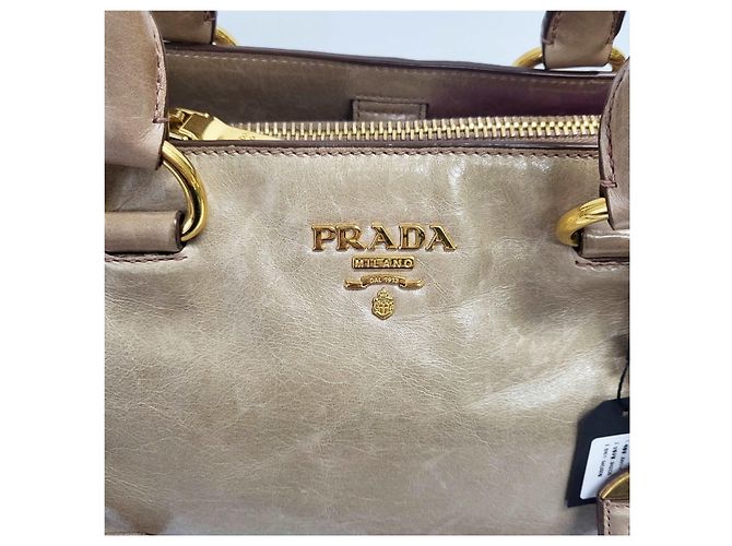 Prada Vitello Shine Gold Tote Bag Marrone - vista 9