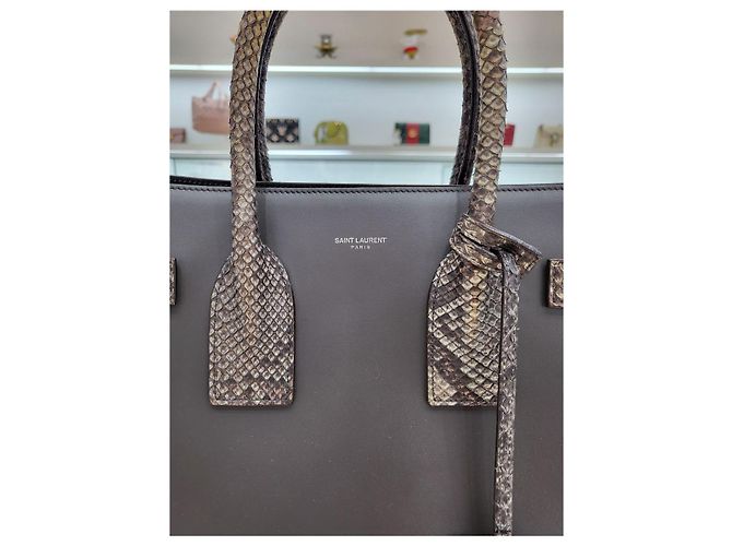 Saint Laurent Borsa Tote Grey Sac De Jour Marrone - vista 12