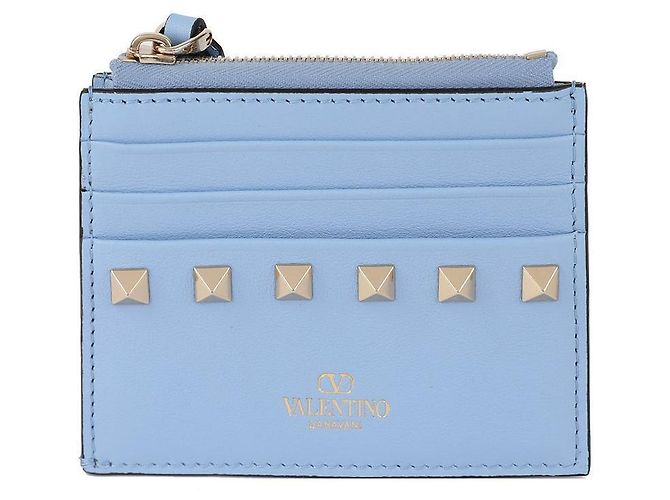 Valentino Leder Rockstud Reißverschluss-Kartenhalter Blau - Ansicht 3