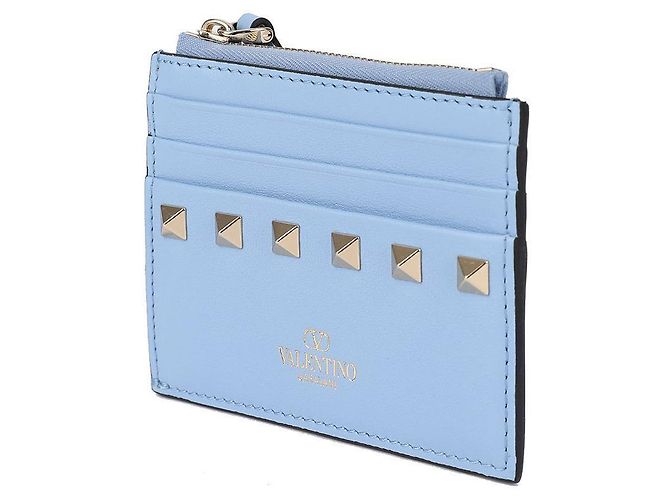 Valentino Leder Rockstud Reißverschluss-Kartenhalter Blau - Ansicht 4