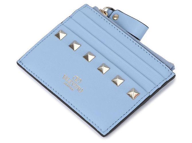 Valentino Leder Rockstud Reißverschluss-Kartenhalter Blau - Ansicht 6