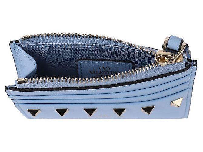 Valentino Leder Rockstud Reißverschluss-Kartenhalter Blau - Ansicht 7