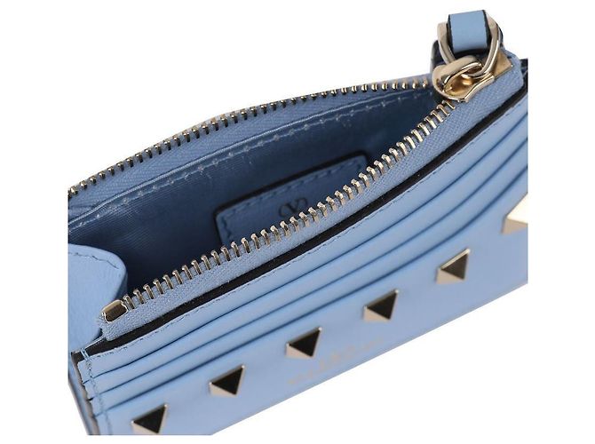 Valentino Leder Rockstud Reißverschluss-Kartenhalter Blau - Ansicht 8