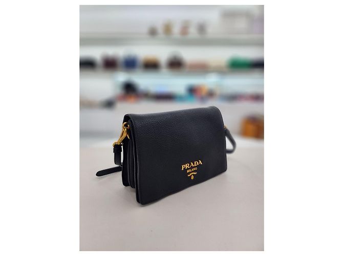 Double Prada Borsa a tracolla incrociata in pelle Dino con doppia tracolla Nero - vista 4