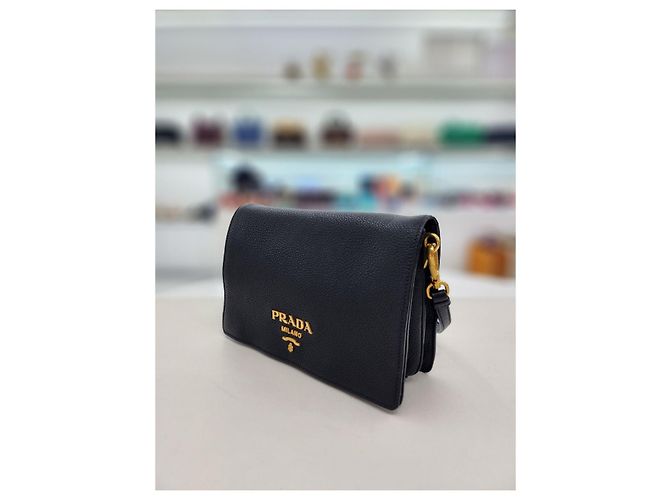 Double Prada Borsa a tracolla incrociata in pelle Dino con doppia tracolla Nero - vista 5