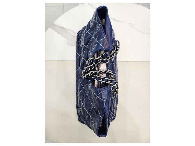 Chanel Bolsa de ombro em canvas com corrente CC de costura selvagem azul royal - vista 11