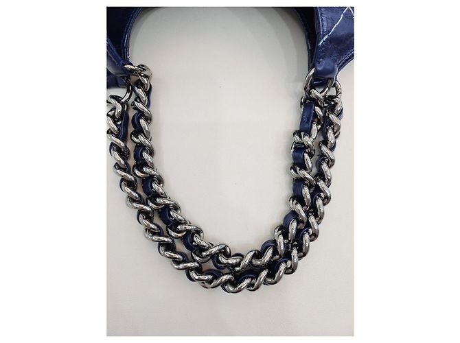 Chanel Bolsa de ombro em canvas com corrente CC de costura selvagem azul royal - vista 20