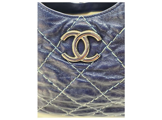 Chanel Bolsa de ombro em canvas com corrente CC de costura selvagem azul royal - vista 21