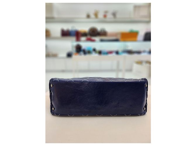 Chanel Bolsa de ombro em canvas com corrente CC de costura selvagem azul royal - vista 6