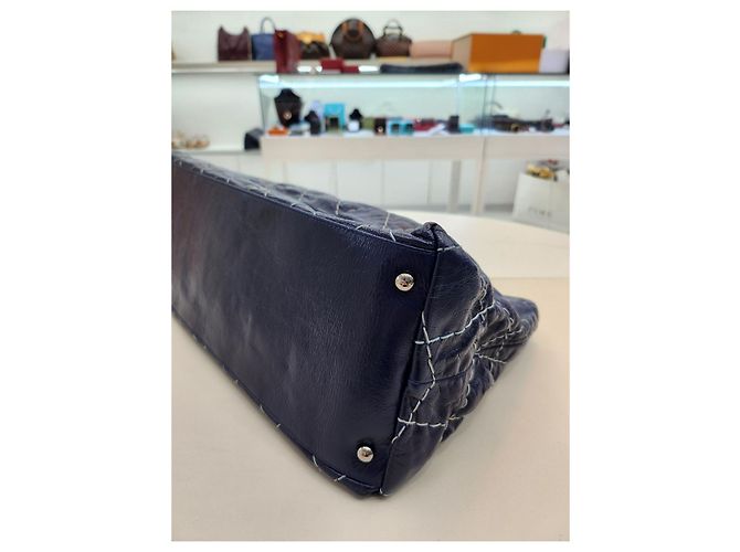 Chanel Bolsa de ombro em canvas com corrente CC de costura selvagem azul royal - vista 8