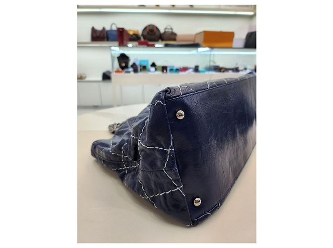 Chanel Bolsa de ombro em canvas com corrente CC de costura selvagem azul royal - vista 9