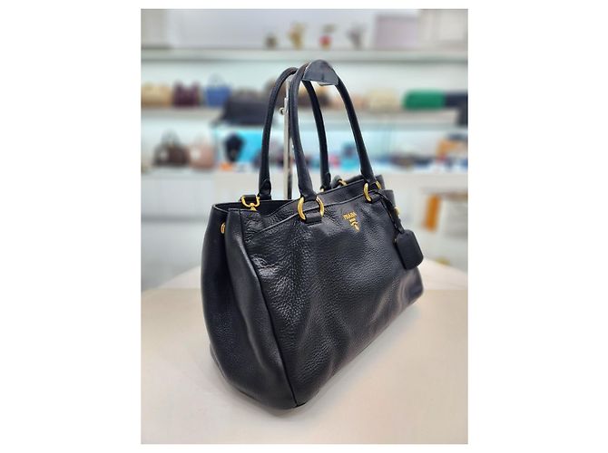 Prada Borsa Tote e Borsa a Spalla in Vitello Daino Nero - vista 10