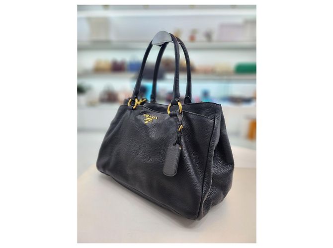 Prada Borsa Tote e Borsa a Spalla in Vitello Daino Nero - vista 11