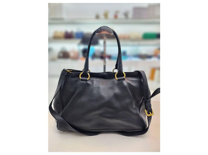 Prada Borsa Tote e Borsa a Spalla in Vitello Daino Nero - vista 5