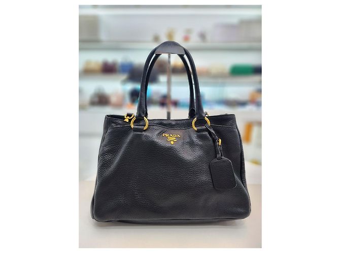 Prada Borsa Tote e Borsa a Spalla in Vitello Daino Nero - vista 8