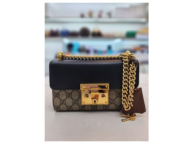 Padlock Gucci Supreme kleine Ketten Schulter-Crossbody-Tasche mit Schloss Braun - Ansicht 11
