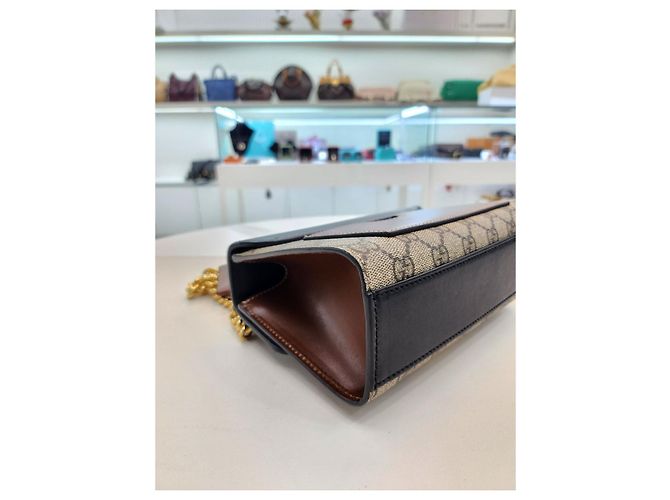 Padlock Gucci Supreme kleine Ketten Schulter-Crossbody-Tasche mit Schloss Braun - Ansicht 19