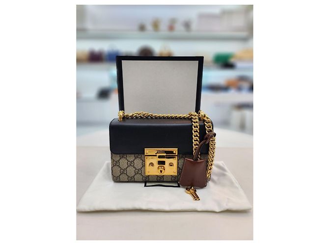Padlock Gucci Supreme kleine Ketten Schulter-Crossbody-Tasche mit Schloss Braun - Ansicht 2