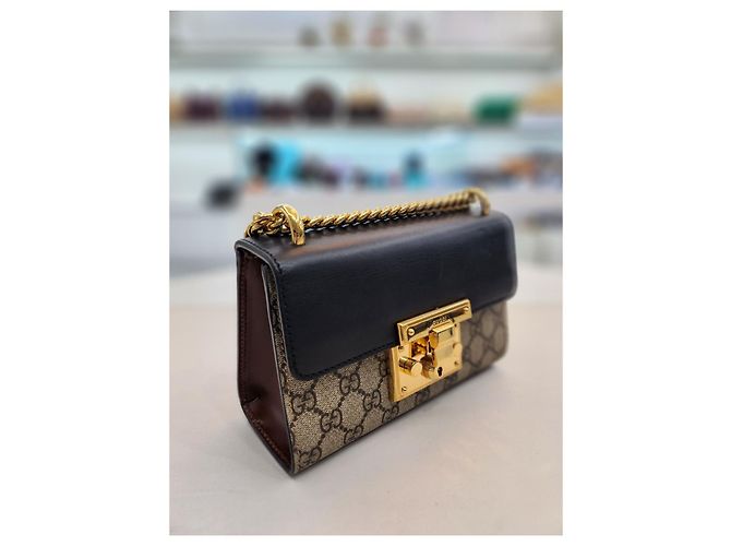 Padlock Gucci Supreme kleine Ketten Schulter-Crossbody-Tasche mit Schloss Braun - Ansicht 4