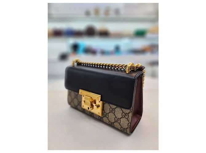 Padlock Gucci Supreme kleine Ketten Schulter-Crossbody-Tasche mit Schloss Braun - Ansicht 5