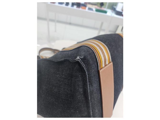 Loro Piana Borsa tote a righe per valigia Blu - vista 16